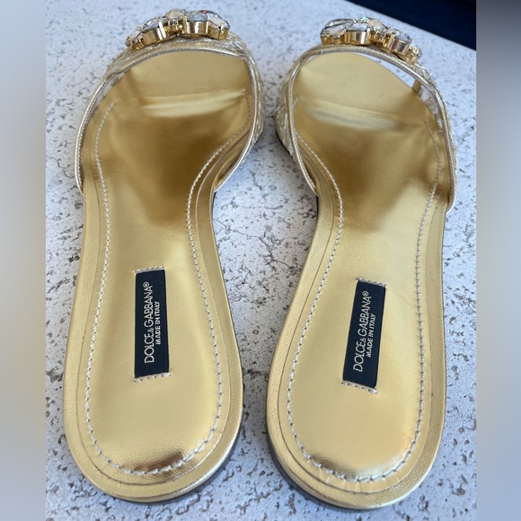 DOLCE & GABBANA 🍋 Leather Sandals with Gold Lace. Size EU 41. - Picture 5 of 13